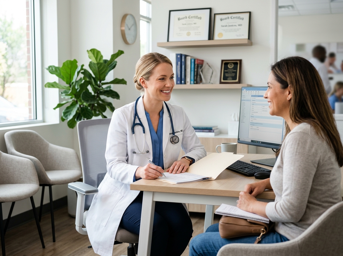 Doctor with stethoscope consulting a patient in a professional healthcare setting